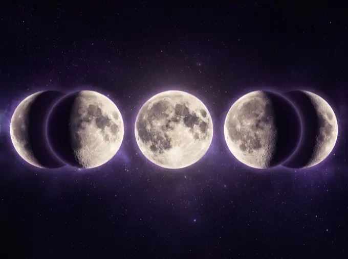 Phases of the moon across a starry sky